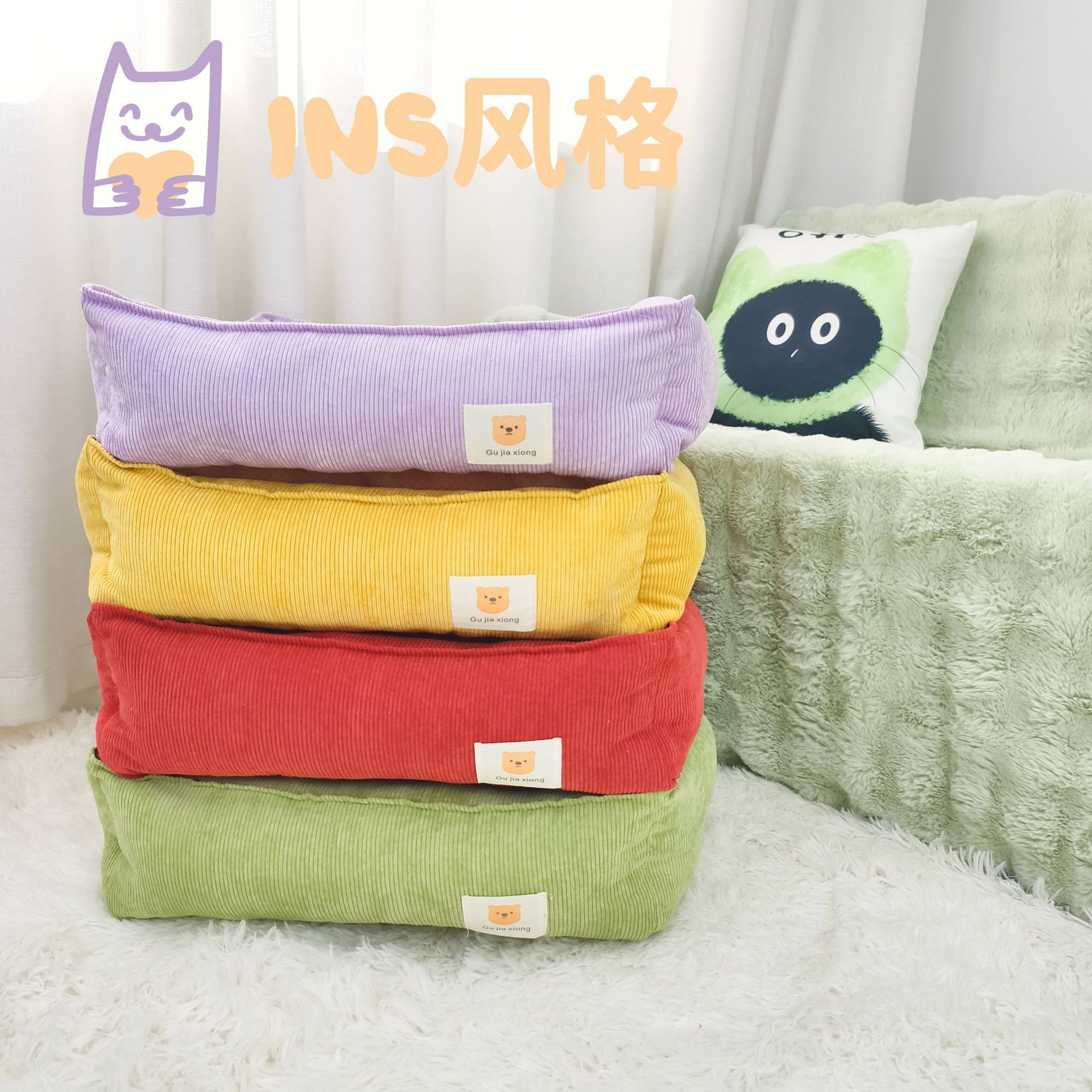 ins布艺宠物沙发宠物窝印花保暖猫窝狗窝宠物床耐抓咬卡通宠物窝