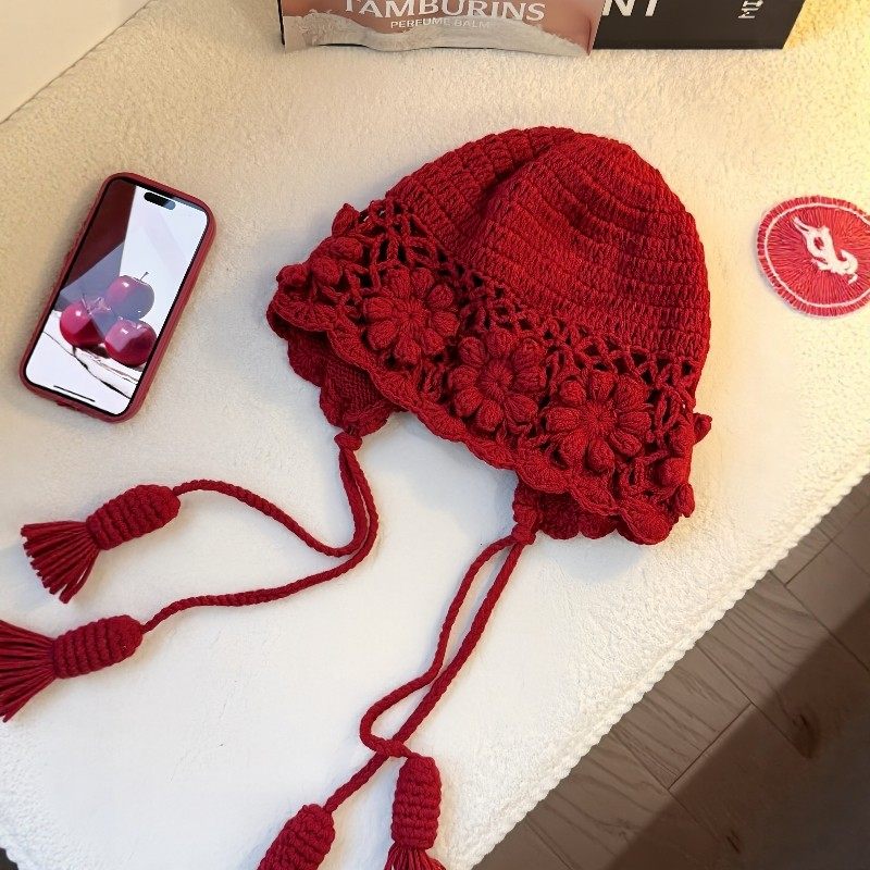 红色帽子针织帽女冬跨年拍照超好看冬帽显脸小韩系氛围感2026新年
