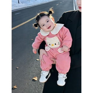 女宝宝连体罩衣秋冬外穿洋气婴儿爬爬服罩衣防脏哈衣一体式爬行衣