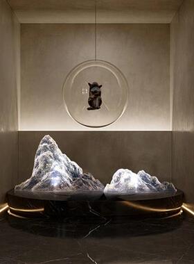 透明树脂假山金箔摆件会所售楼处别墅桌面装饰软装山形雕塑装饰品