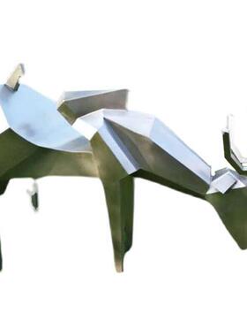 不锈钢切面鹿雕塑摆件户外玻璃钢梅花鹿公园景观酒店房产大厅装饰