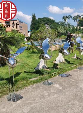 售楼部户外水景不锈钢仙鹤景观雕塑酒店水池金属火烈鸟大型摆件