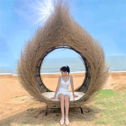 网红鸟巢户外打卡秋千藤编吊椅巴厘岛景区民宿婚纱拍摄藤艺吊篮