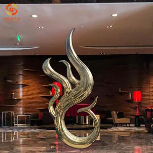 饰 现代简约金属电镀钛金凤凰摆件售楼处样板房广场园林水池景观装