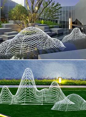 户外不锈钢镂空假山雕塑售楼室内景观园林水池水景铁艺线条山摆件