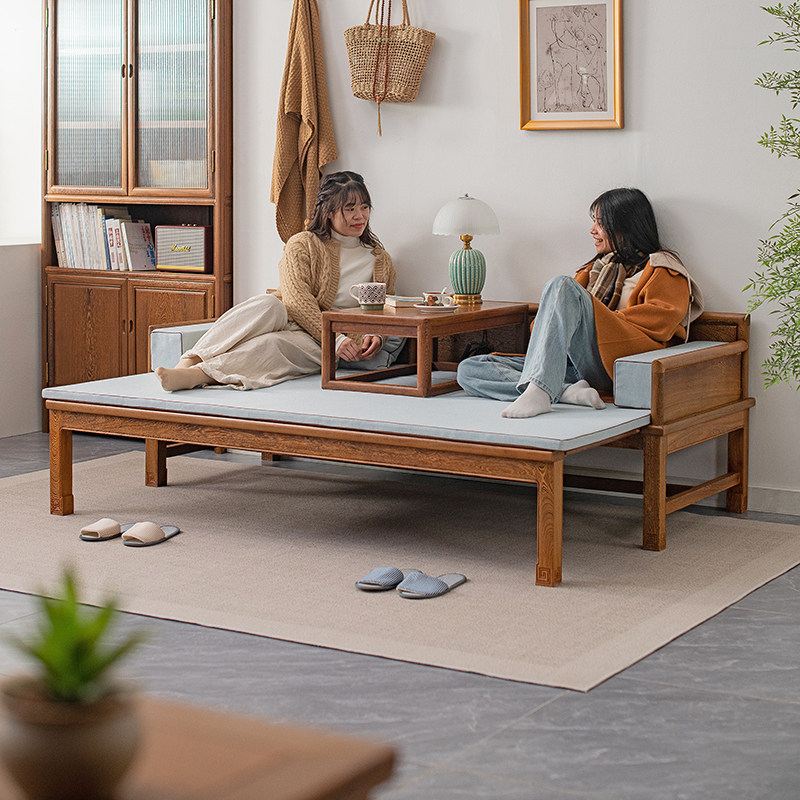 红木家具鸡翅木新中式罗汉床实木推拉伸缩客厅沙发床多功能贵妃榻