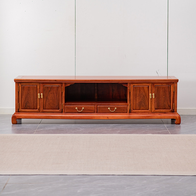 缅甸花梨木电视柜大果紫檀地柜红木家具全实木储物柜新中式影视柜