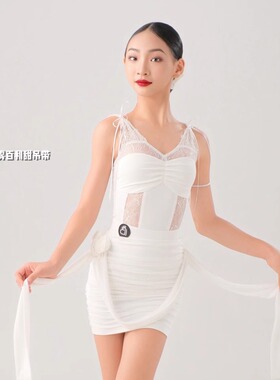 DILLIN迪林拉丁舞服蕾丝吊带上衣半身裙练功练习训练连体黑白紫色