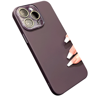 17高端肤感磨砂硬壳适用iphone15p手机壳plus苹果14proMax简约13pro超薄12pormax防摔镜头全包ip16保护套暗紫