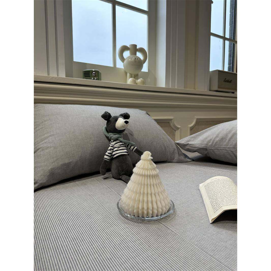 日式简约灰色条纹纯棉床笠床单单件保护套全棉宿舍床罩少女1.35m