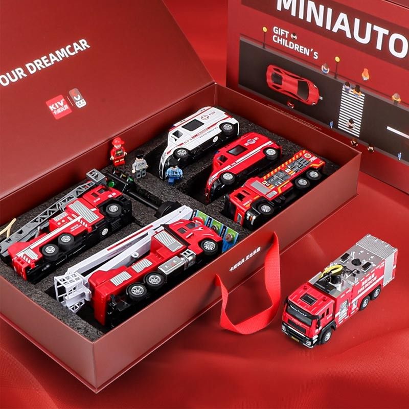 合金儿童消防车玩具男孩男童套装小汽车模型警车玩具车3到6岁大号