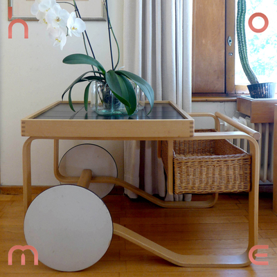 芬兰瓷桌藤篮推车茶几