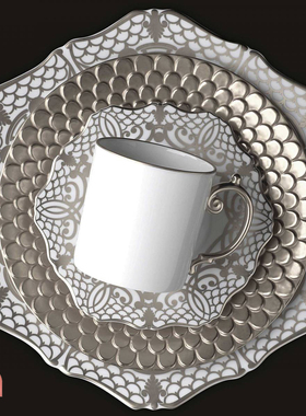 ho+me现货 美国L' OBJET ALENÇON镀铂金蕾丝花纹餐具 摆件