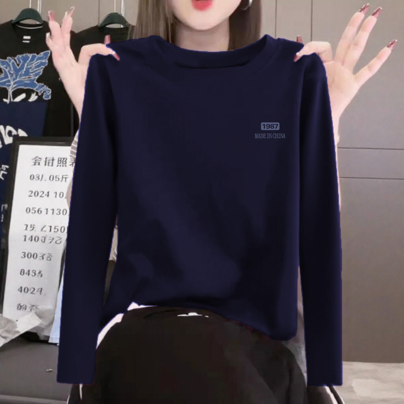 洋气减龄妈妈装圆领长袖t恤2026春秋新款大码女装纯棉印花打底衫