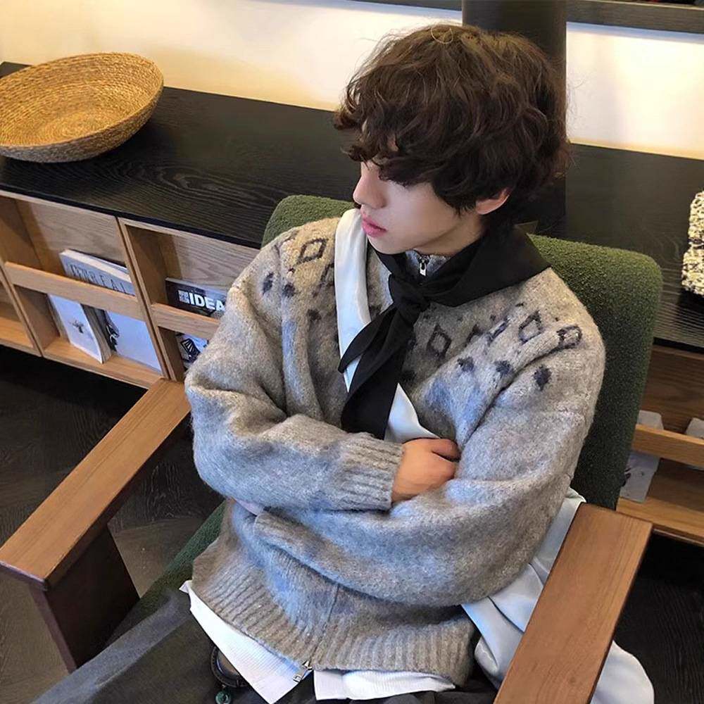 vintage北欧风费尔岛毛衣开衫外套男慵懒风高级感提花针织衫内搭