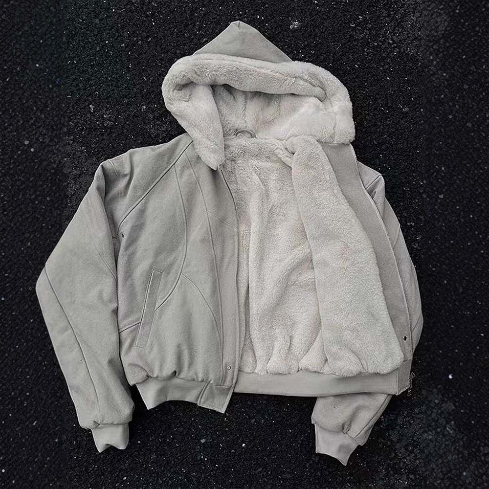 座山雕加绒加厚外套男款秋冬季cleanfit重磅帆布夹克棉服连帽棉衣