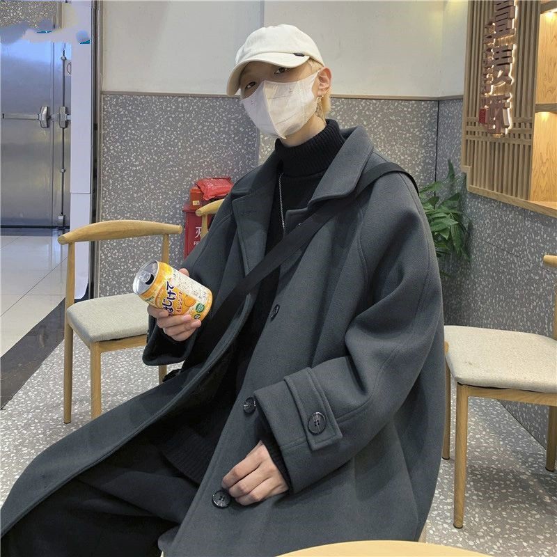 毛呢大衣男冬季新款韩版ins潮纯色帅气呢子外套情侣百搭休闲夹克