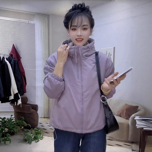 双拉链加绒加厚连帽棉服外套女冬季新款2025小个子洋气时尚棉衣潮
