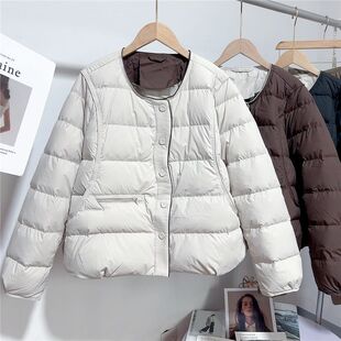 文艺范轻薄圆领短款棉服女2025年秋冬季时尚宽松单排扣保暖外套