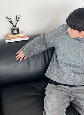 Double99冬季情侣潮牌BF风圆领套头针织衫男女中性休闲毛线衣