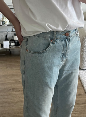 Double99水洗做旧冰蓝色宽松微喇牛仔裤vintage517版型裤子