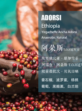 埃塞俄比亚耶加雪菲阿瑞查阿朵斯Adorsi TOH冠军厌氧日晒咖啡豆
