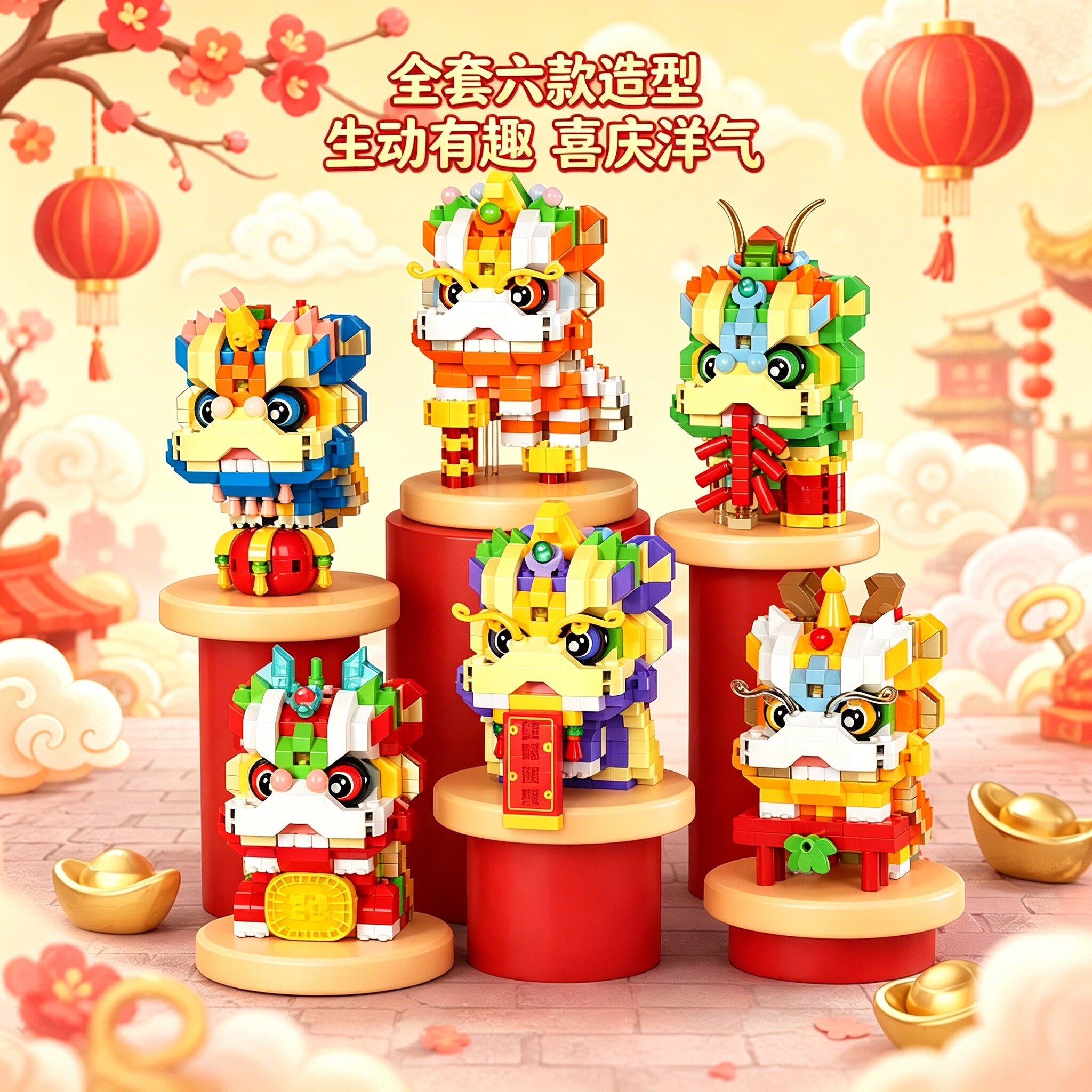 【国潮文创】醒狮吉祥物益智积木