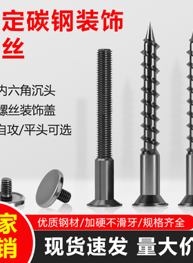 高定沉头自攻螺丝带装饰盖铰链拉手扁平头螺钉内六角丝牙木钉加长