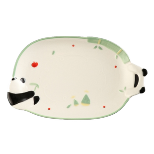 陶瓷盘子釉下彩餐盘创意鱼盘家用菜盘蒸鱼盘方盘长方形盘子可爱