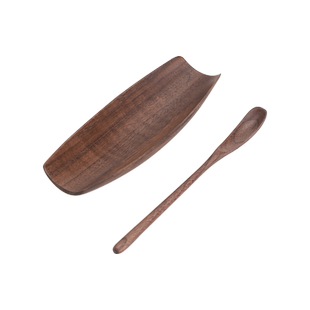 班意 扁舟茶则茶拨二件套 无漆黑胡桃实木高档茶荷茶勺茶道配件