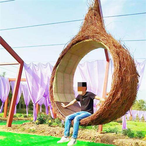 拍照打卡网红藤编鸟巢座椅户外秋千景区装饰摆件巴厘岛爱心鸟巢