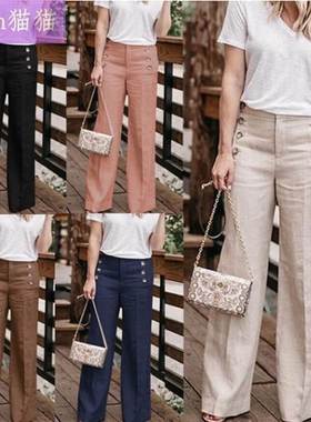 Plus Size 3XL Summer Linen Women Wide Legs Pants Trousers