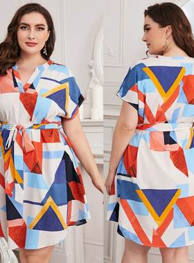 Plus size women summer casual loose print party dinner dress