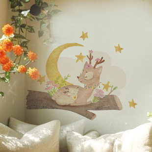 Astrkiz《Fantasy Dream》丹麦绘本原创手绘小鹿甜睡儿童墙贴装饰