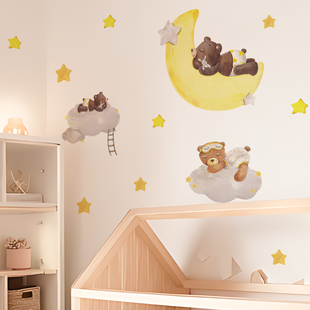 《Fantasy Dream》可爱小熊公仔绘本墙贴温馨儿童墙装饰自粘贴画