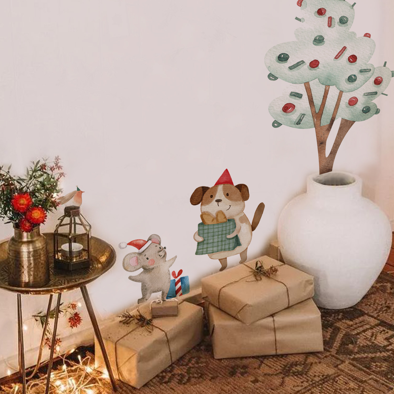 Astrkiz丹麦绘本风圣诞动物墙贴
