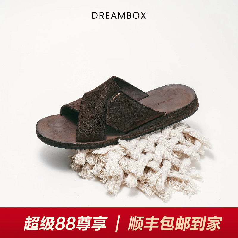 DREAMBOX钧博女鞋水洗马皮外穿拖鞋夏季透气拖凉鞋舒适休闲一字拖