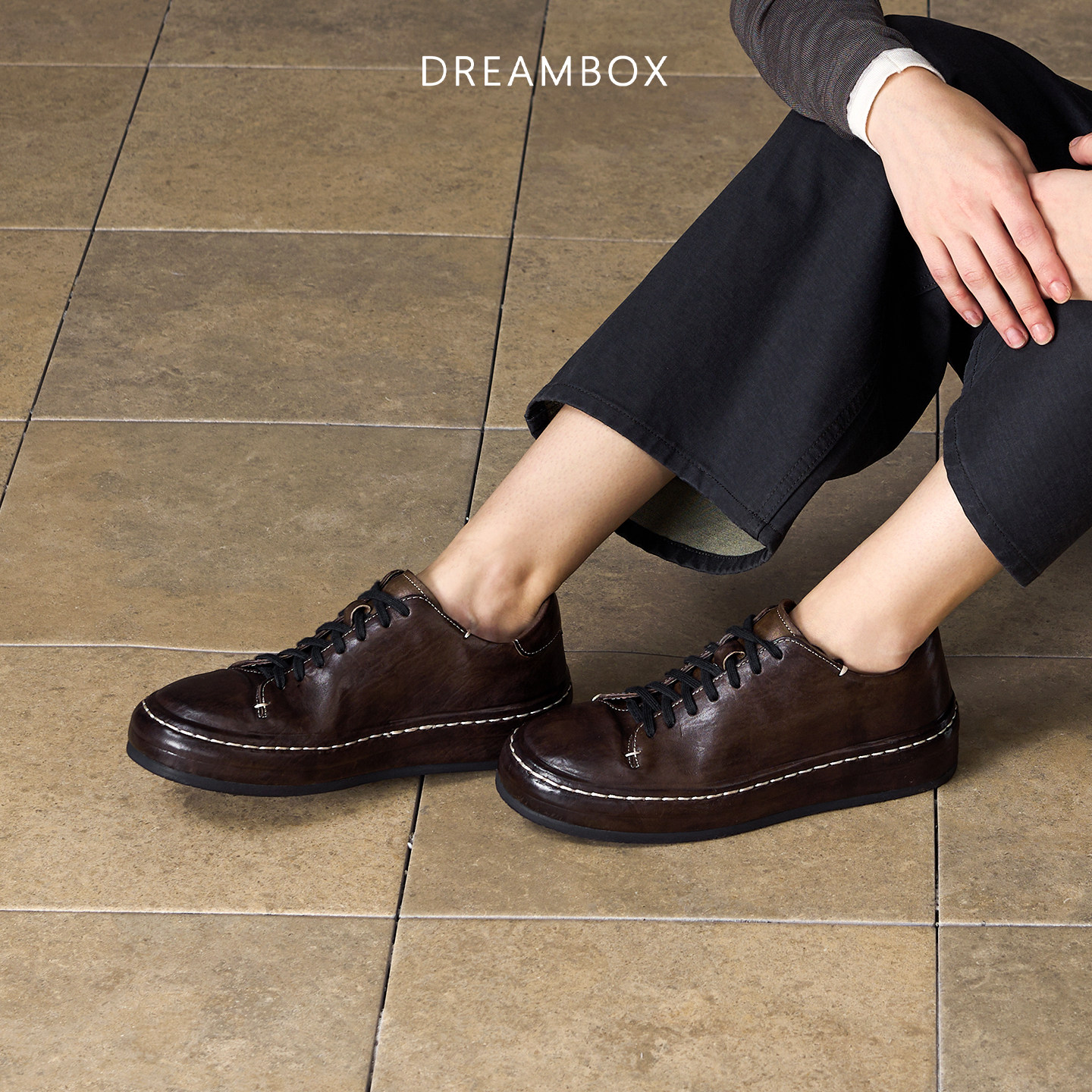 DREAMBOX钧博水洗马皮小皮鞋春夏新款女鞋舒适透气运动休闲板鞋