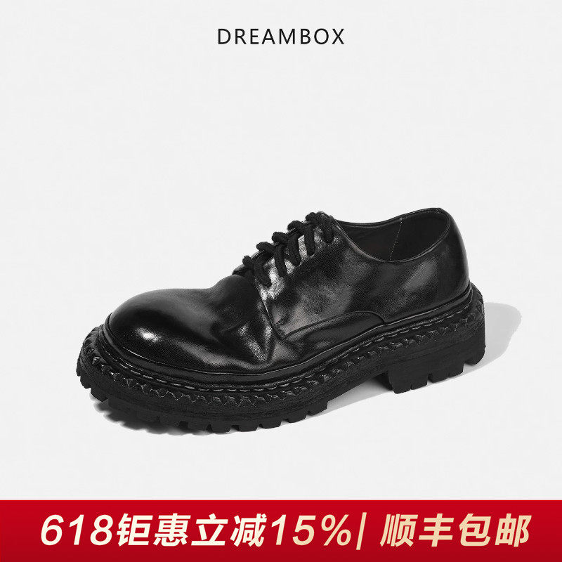 DREAMBOX钧博vibram耐磨厚底德比鞋手工水洗马皮透气粗跟女士单鞋