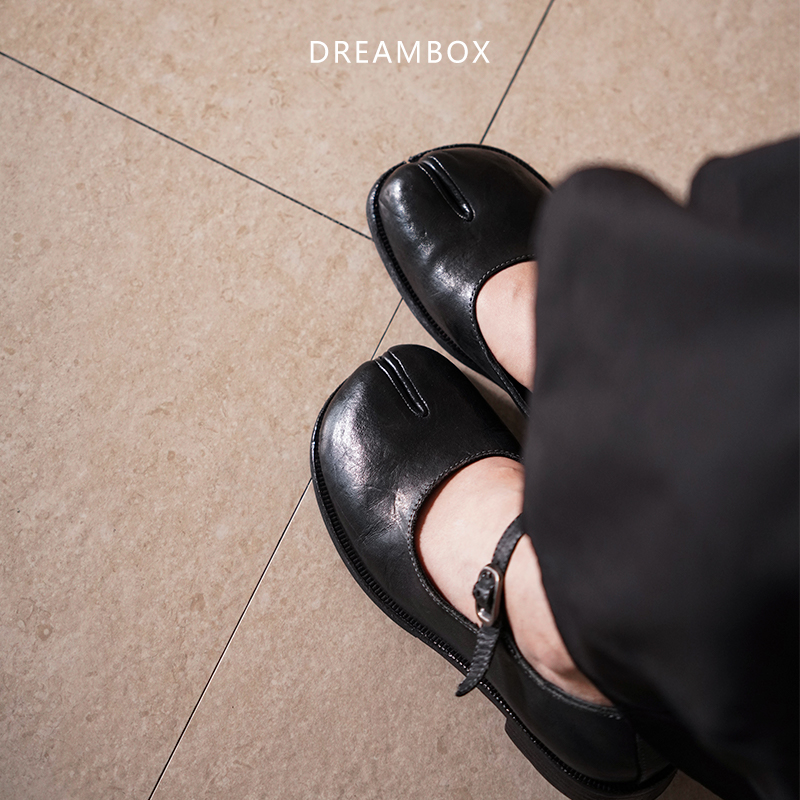 dreambox钧博法式复古分趾鞋水洗马皮一字扣玛丽珍鞋舒适透气女鞋