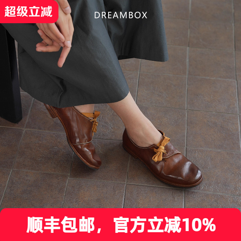 水洗马皮法式复古绑带乐福鞋