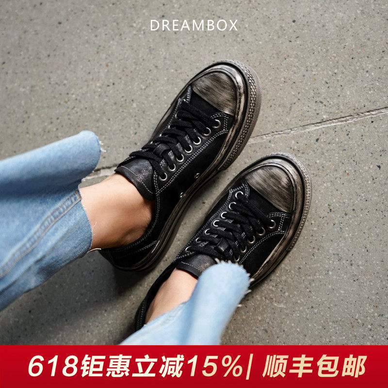 DREAMBOX钧博复古做旧脏脏鞋时尚潮流街头风休闲板鞋舒适透气女鞋