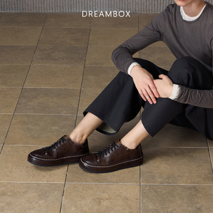 DREAMBOX钧博水洗马皮小皮鞋春夏新款女鞋舒适透气运动休闲板鞋