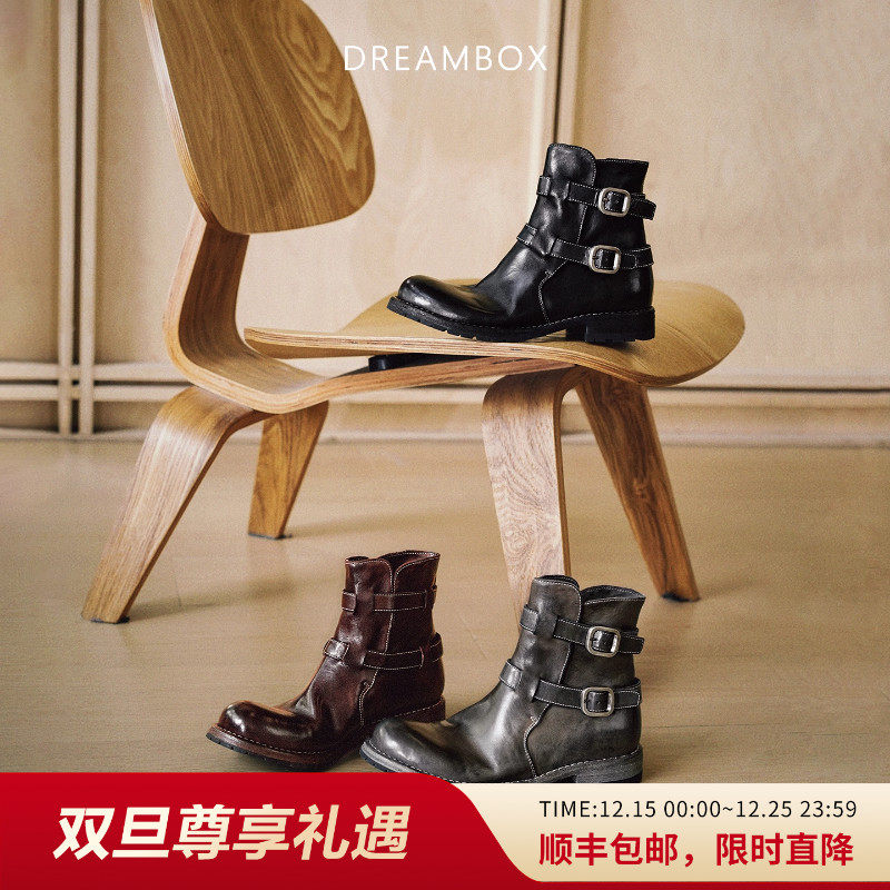 英伦复古马皮皮带扣骑士靴