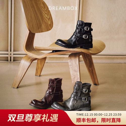 英伦复古马皮皮带扣骑士靴