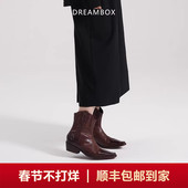 美式 DREAMBOX钧博高档马皮尖头粗跟瘦瘦靴秋季 新款 复古西部牛仔靴