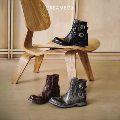 英伦复古马皮皮带扣骑士靴