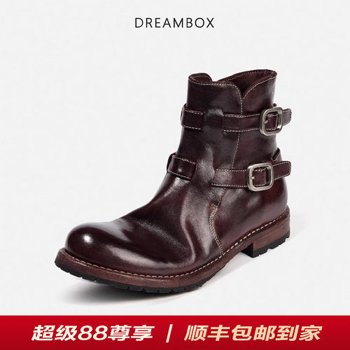英伦复古马皮皮带扣骑士靴