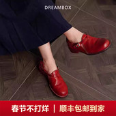 DREAMBOX钧博水洗马皮英伦小皮鞋 搭扣乐福鞋 时尚 气质一脚蹬单鞋