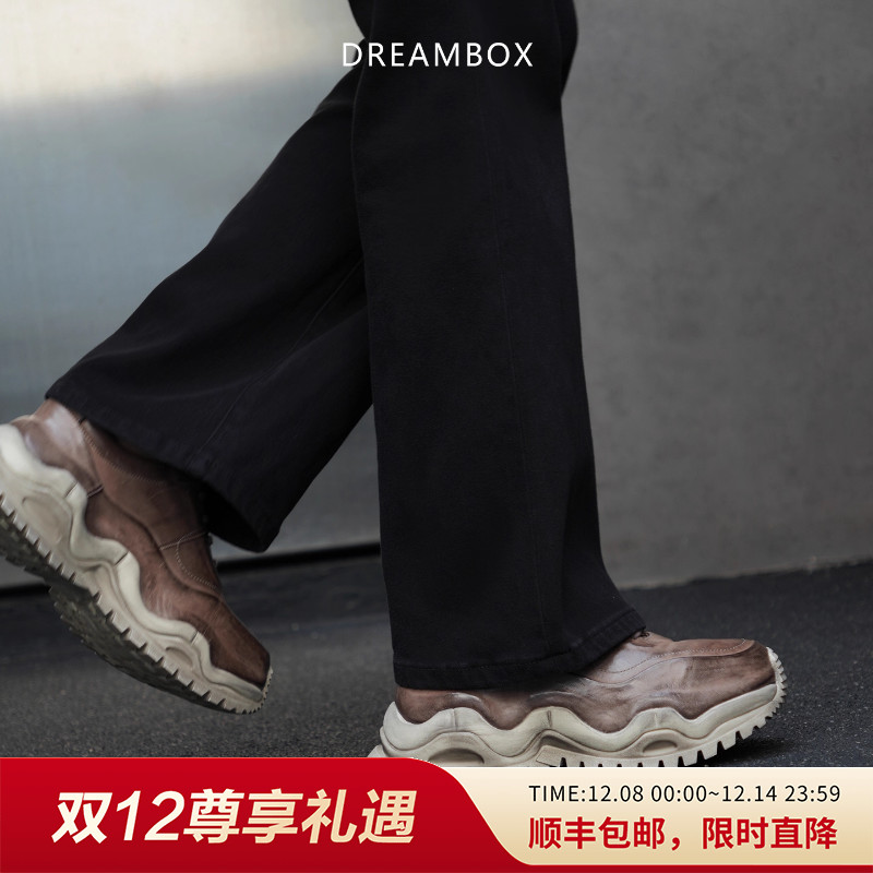 水洗马皮厚底增高老爹鞋